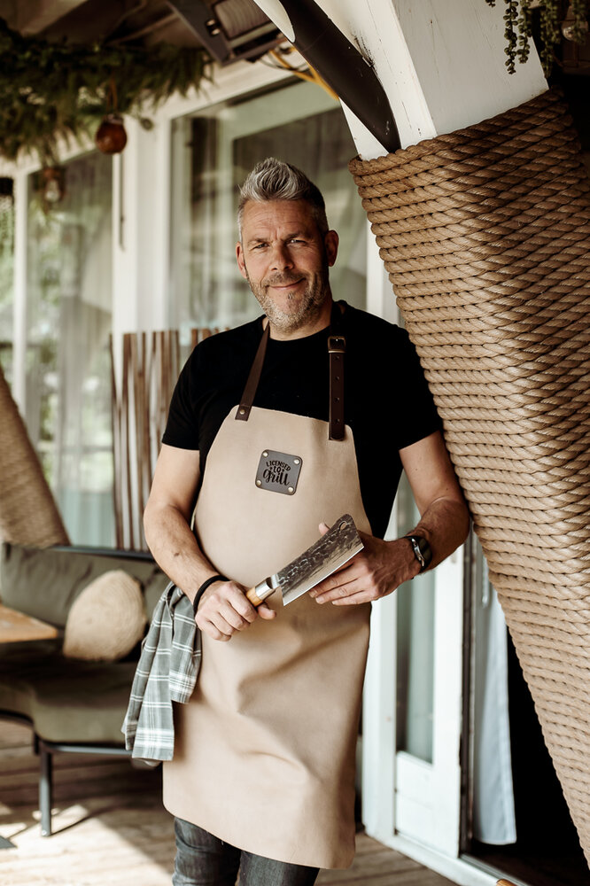 Leren Schort met naam licht grijs