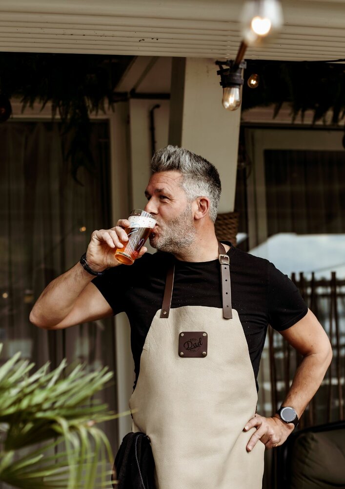 Leren Schort met naam Beige