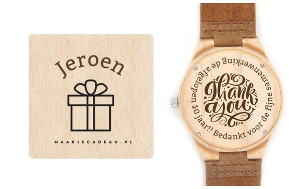 Bamboe heren horloge graveren 